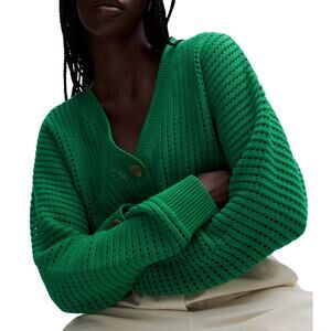 Lululemon Cotton Crochet Mesh Relaxed-Fit Cardigan Raceway Green M NWT